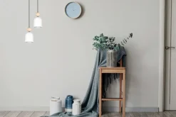 Runde Pendelleuchte Weiß Metall Holz 2-flmg E27 Ø21 cm