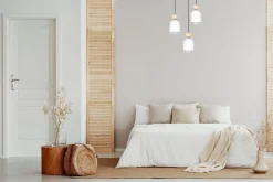 Runde Pendelleuchte Weiß Metall Holz 3-flmg E27 Ø36 cm