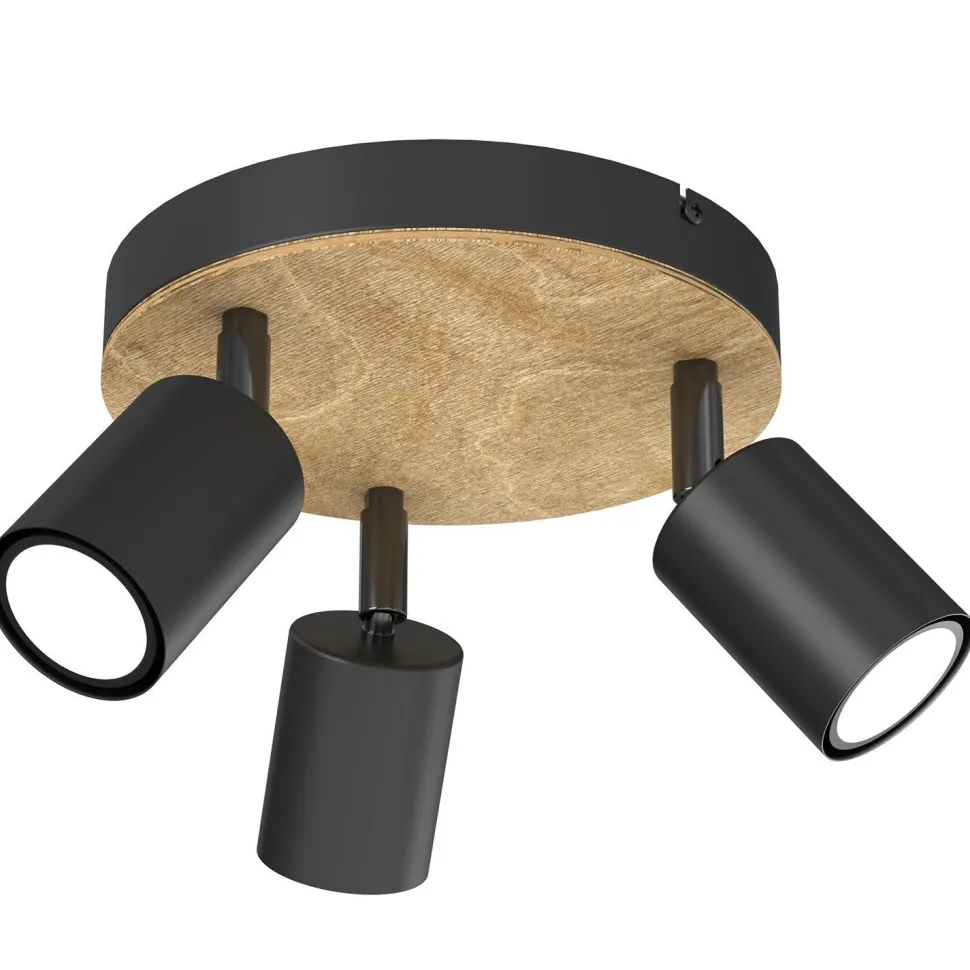 Runder Deckenstrahler flexibel Holz Metall Schwarz E27