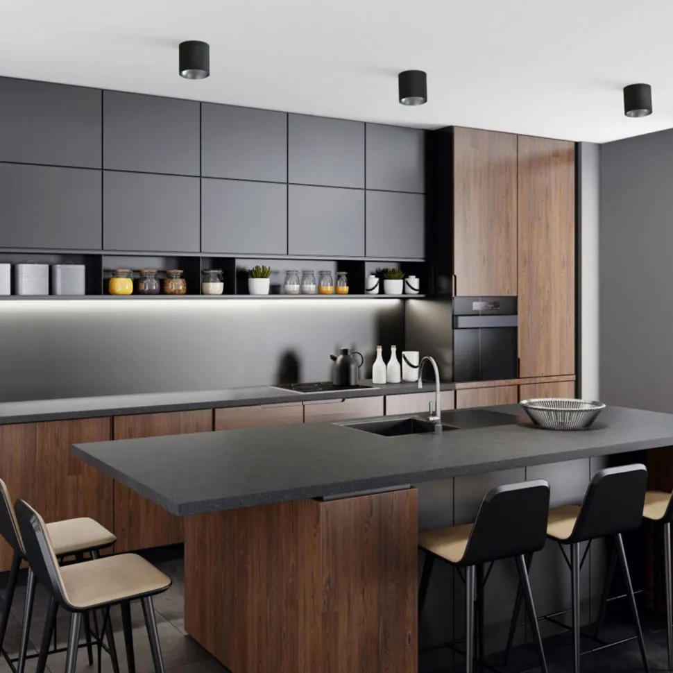 Runder Deckenstrahler in Schwarz Silber Ø12,7cm