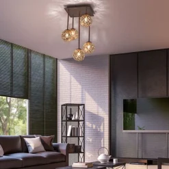 Rustikale Deckenlampe Metall G9 B:27 cm Kugeln Gold