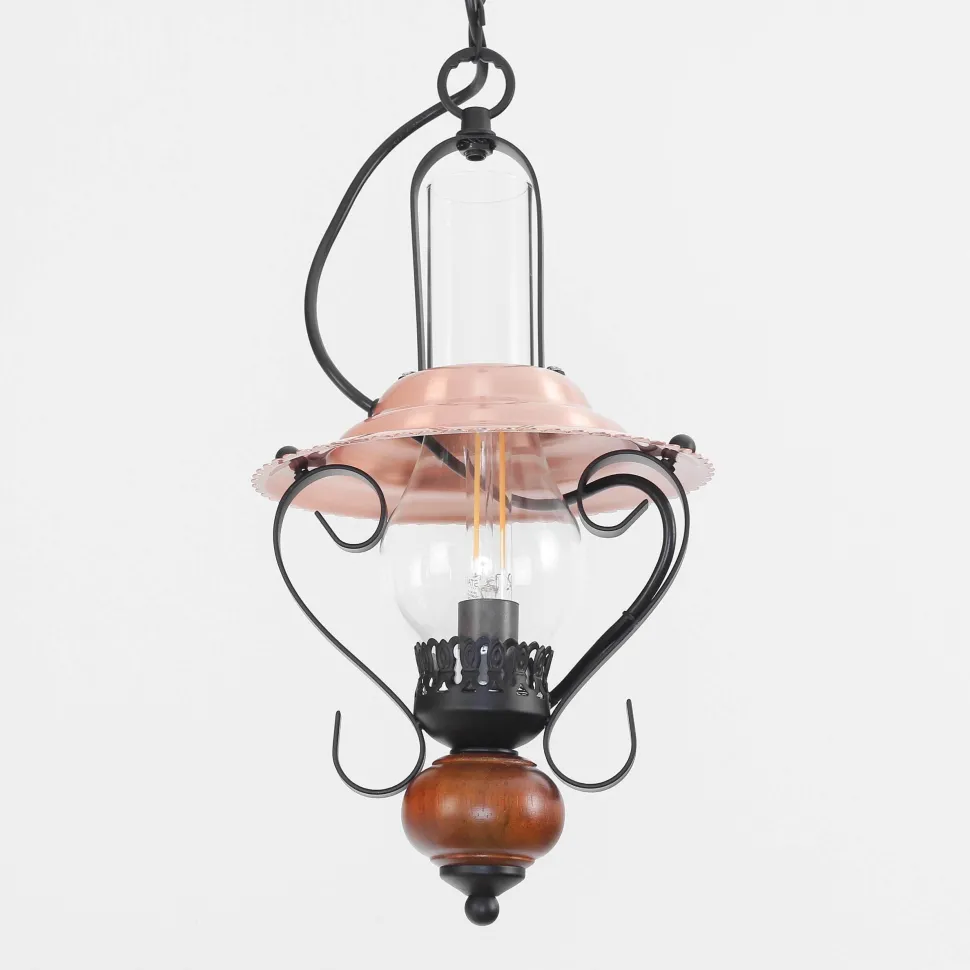 Rustikale Hängeleuchte ENNA mit Glasschirm Schwarz Kupfer