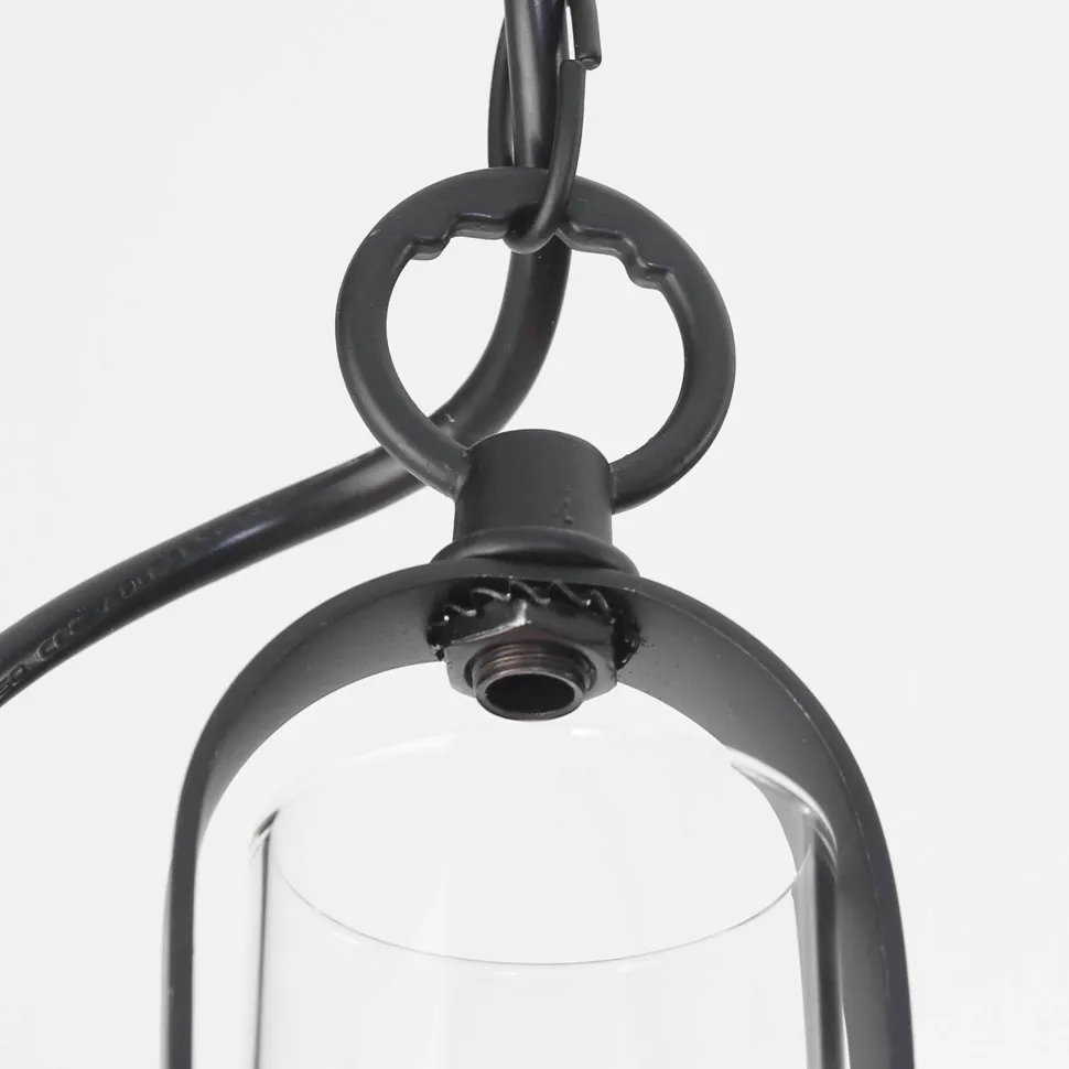 Rustikale Hängeleuchte ENNA mit Glasschirm Schwarz Kupfer