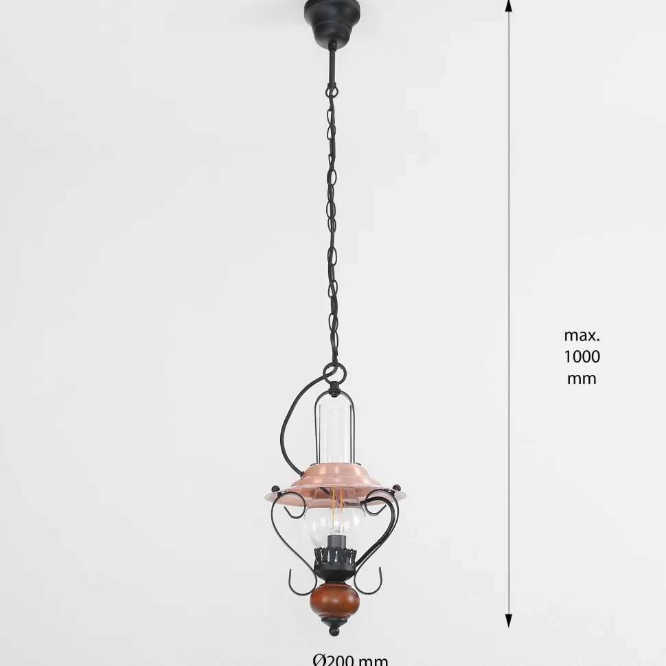 Rustikale Hängeleuchte ENNA mit Glasschirm Schwarz Kupfer