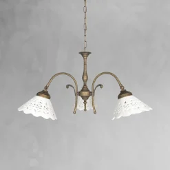 Rustikale Hängeleuchte 3-flammig Keramik Messing E27