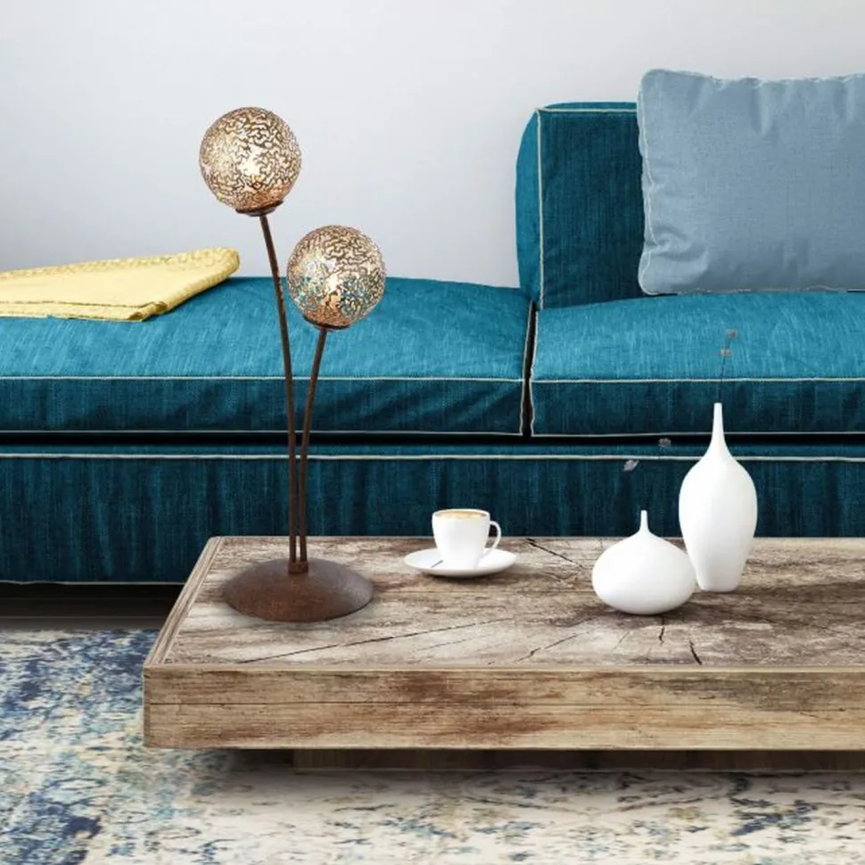 Rustikale Tischlampe Metall Rostbraun Gold 52 cm 2-flmg