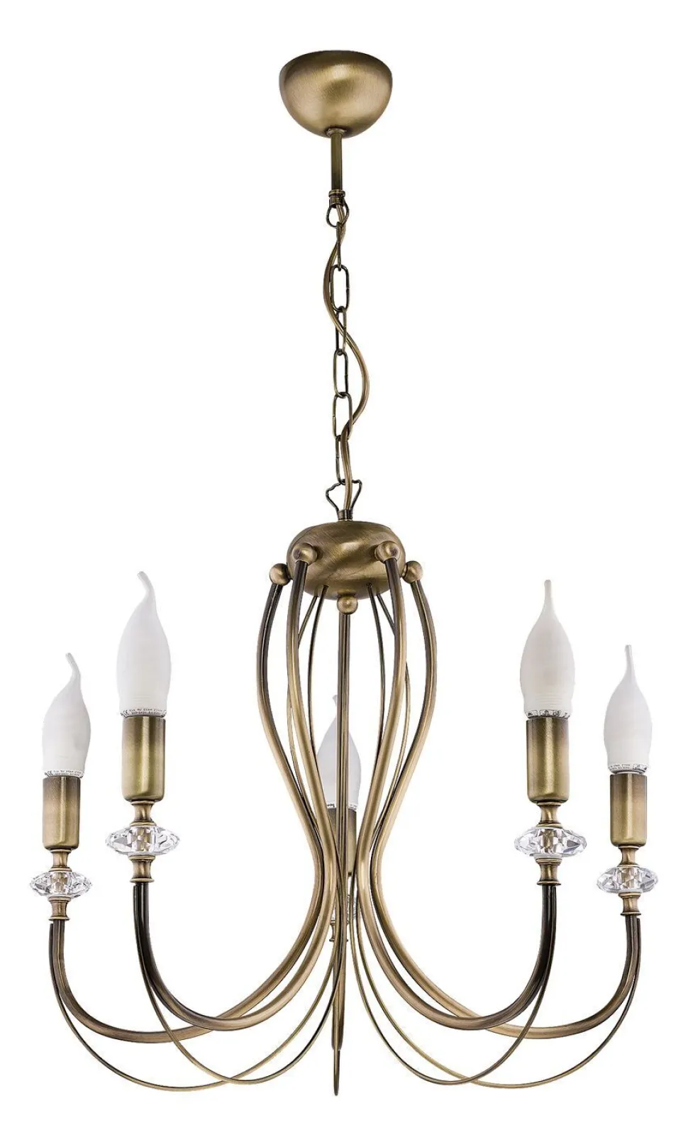 Rustikaler Kronleuchter Metall in Messing L:52 cm 5-flmg