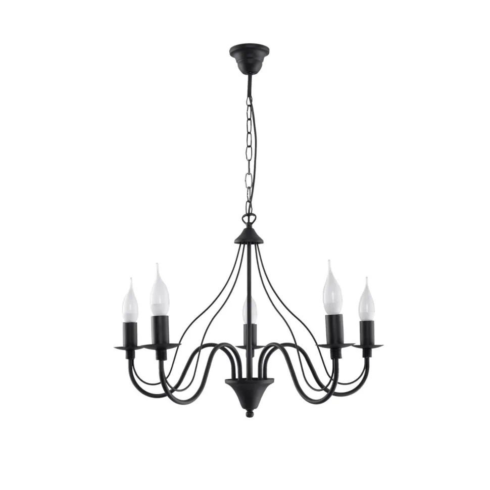 Rustikaler Kronleuchter Schwarz 5-armig E14 FIORANO