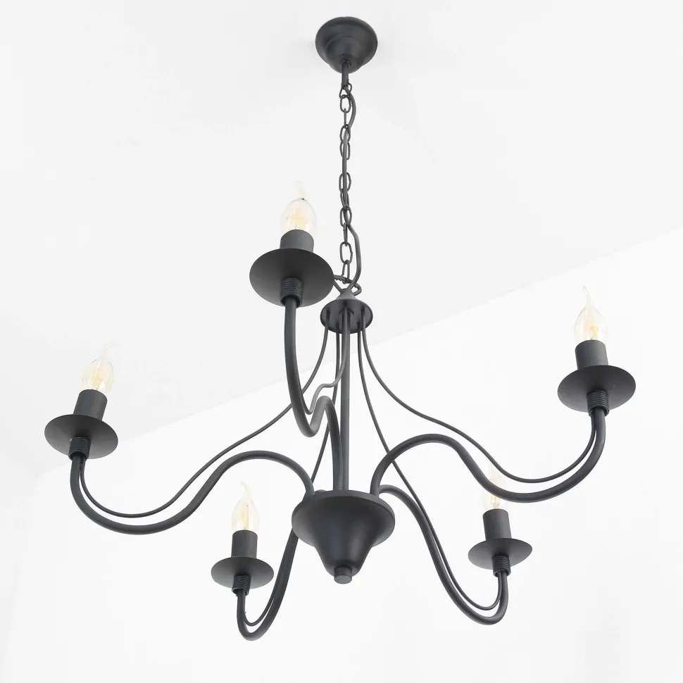 Rustikaler Kronleuchter Schwarz 5-armig E14 FIORANO