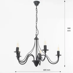 Rustikaler Kronleuchter Schwarz 5-armig E14 FIORANO