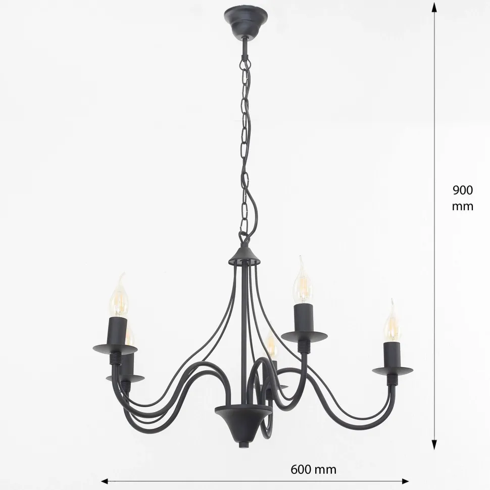 Rustikaler Kronleuchter Schwarz 5-armig E14 FIORANO