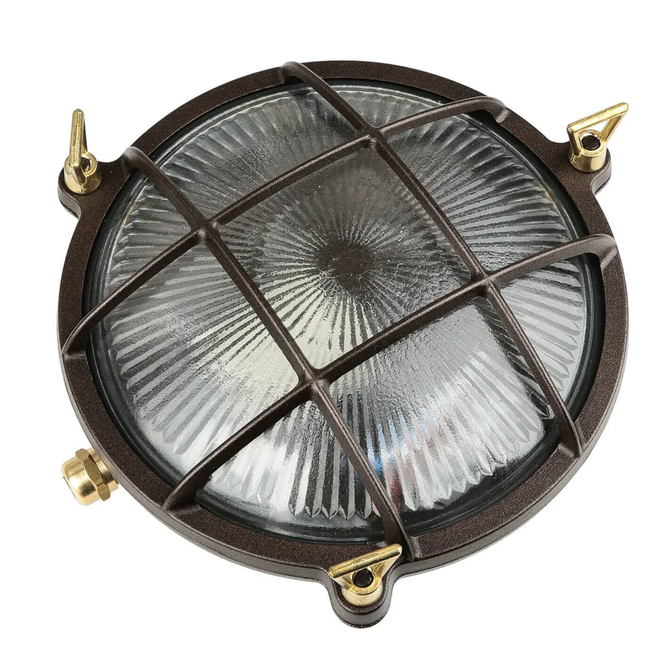 Schiffslampe Wand Ø 21 cm Messing Glas E27 IP64 außen