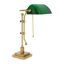 Schreibtischlampe Messing Glas H: 49 cm Zugschalter E27