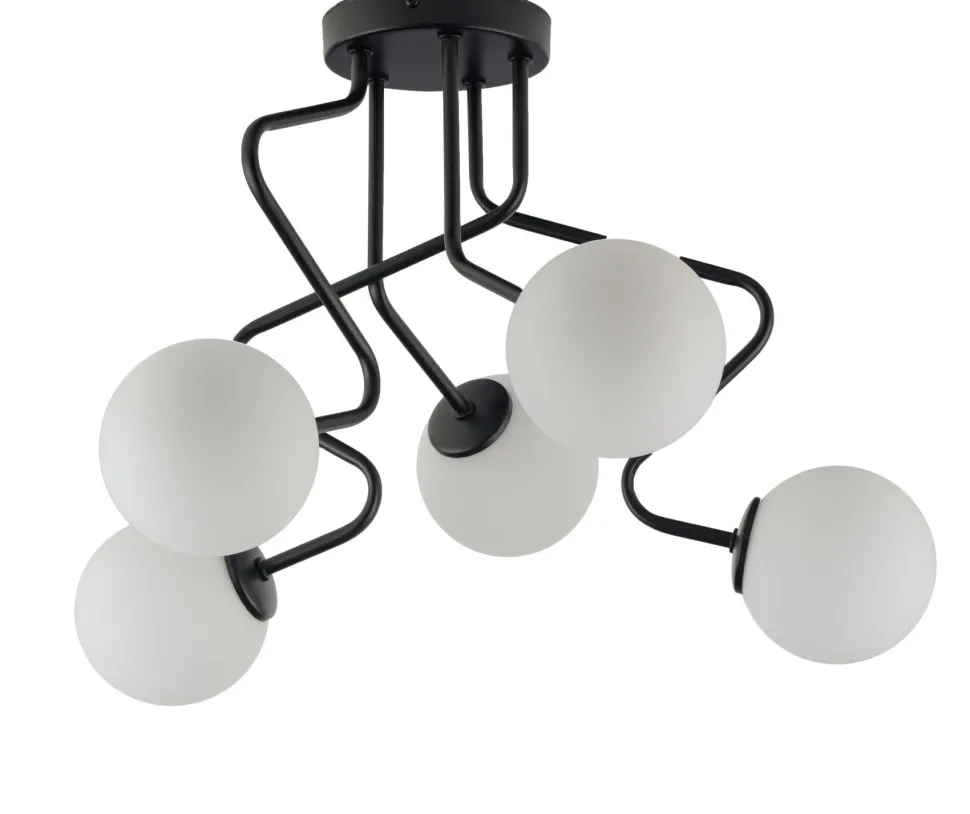 Schwarze Deckenlampe G9 Glas Kugeln Metall geschwungen