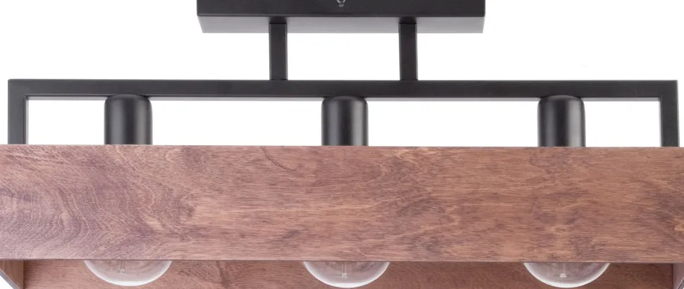 Schwarze Deckenleuchte Holz Metall 3-flammig 60 cm E27