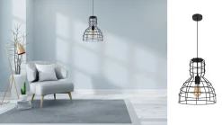 Schwarze Hängelampe Drahtschirm Metall Ø30 cm E27 Loft