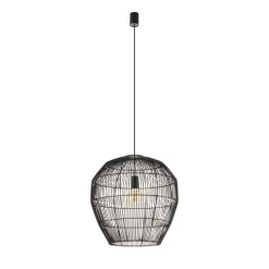 Schwarze Hängelampe E27 Bambus wohnlich Ø50 cm rund