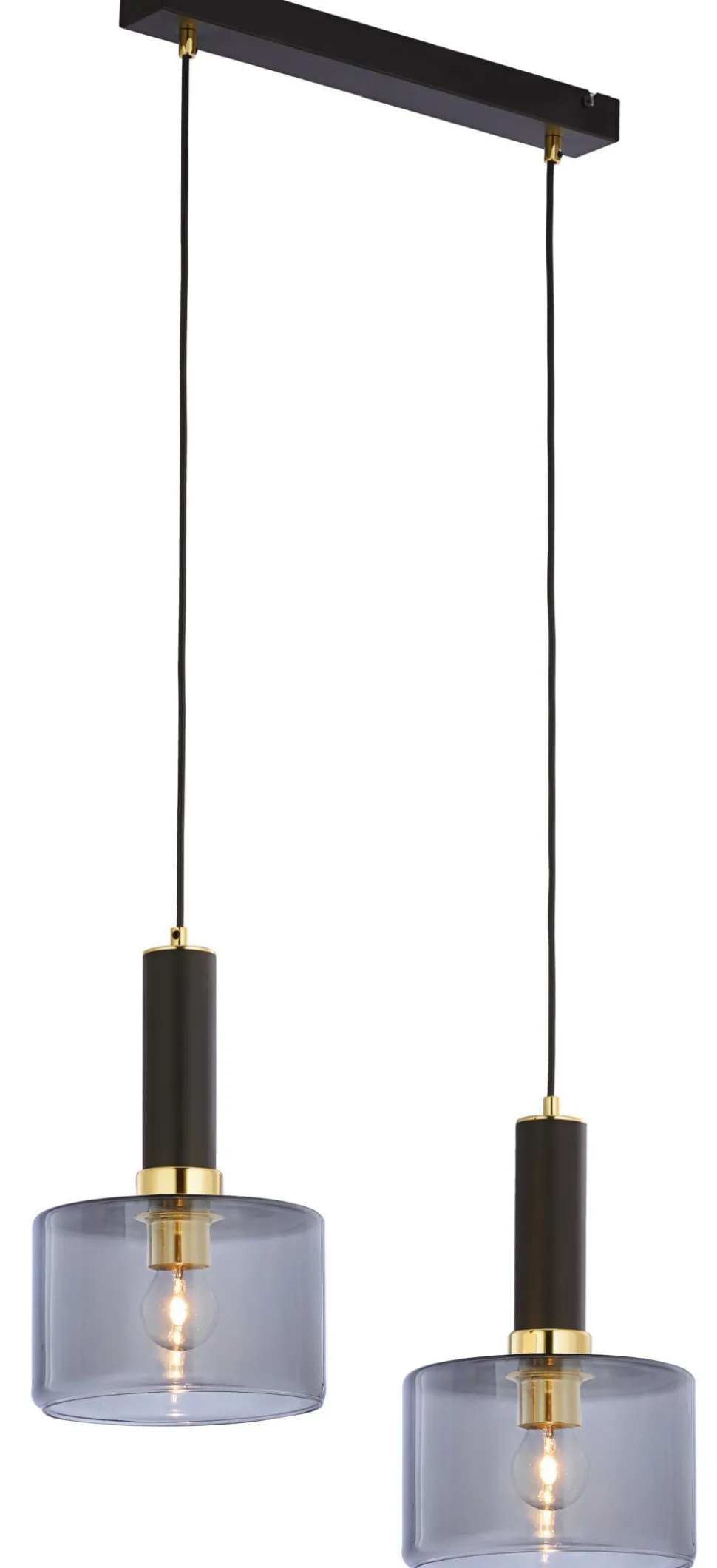 Schwarze Hängelampe Metall Glas in Rauchgrau E27