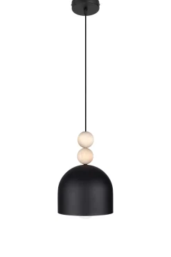 Schwarze Hängeleuchte Metall Holz Ø17 cm E27 wohnlich