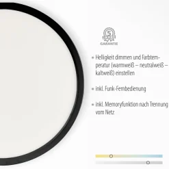 Schwarze LED Deckenlampe dimmbar Ø40 cm Fernbedienung