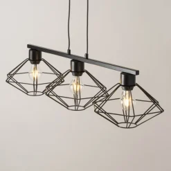 Schwarze Pendelleuchte 3-flammig Draht L:87 cm Metall