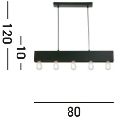 Schwarze Pendelleuchte Metall 5-flmg E27 80 cm länglich
