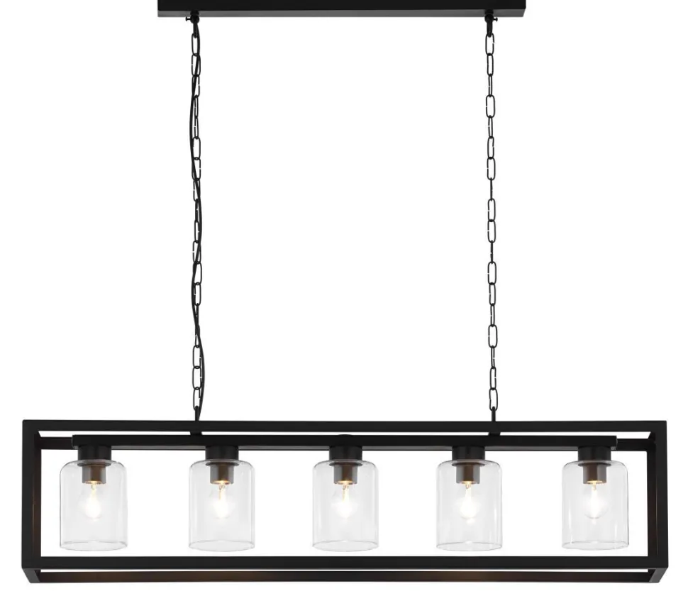 Schwarze Pendelleuchte Metall Glas 5-flammig Loft