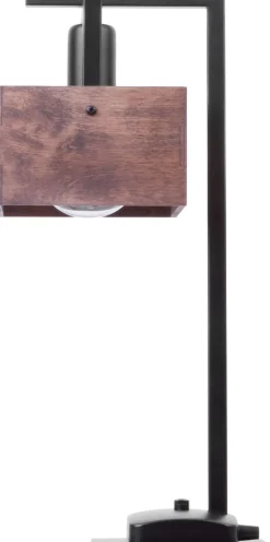 Schwarze Tischlampe Holz Metall H:48 cm E27 kompakt