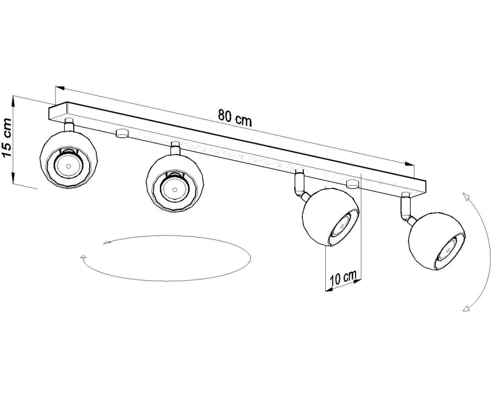 Schwarzer Strahler Stahl 4-flammig 80cm lang Retro GU10