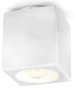 Spot Leuchte Decke Keramik E27 Aufputz Weiß eckig