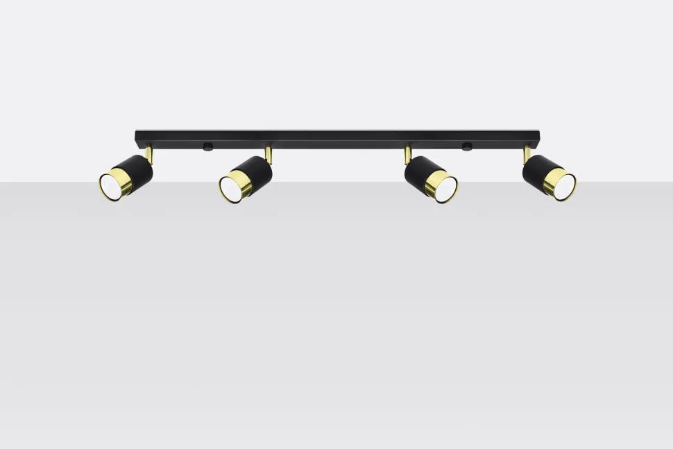 Spot Strahler 4-flammig 81 cm länglich Schwarz Gold GU10