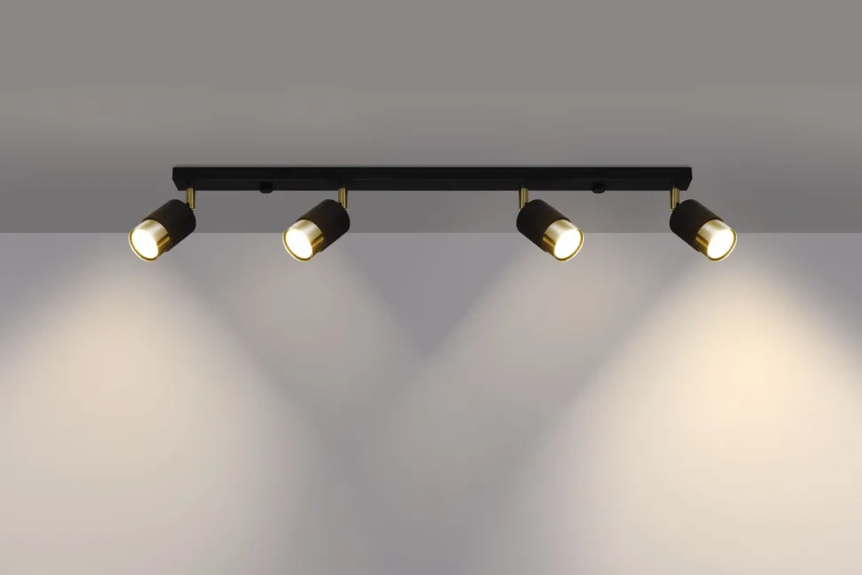 Spot Strahler 4-flammig 81 cm länglich Schwarz Gold GU10