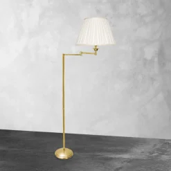 Stehlampe Gelenkarm 162 cm Messing Stoff E27 Wohnzimmer