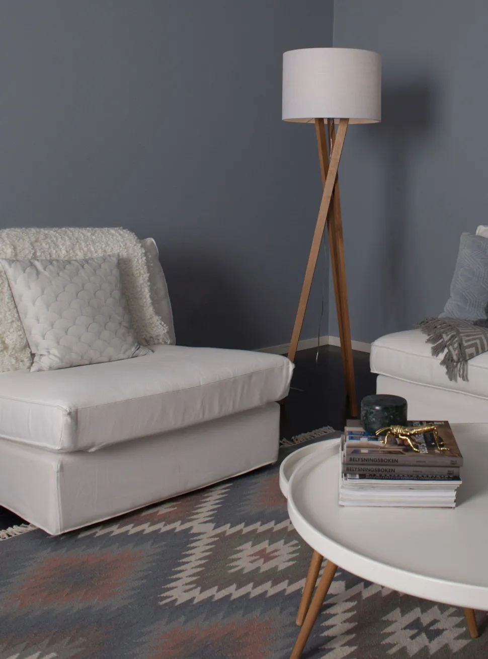 Stehlampe Holz Stoff E27 160 cm Dreibein Eiche Weiß