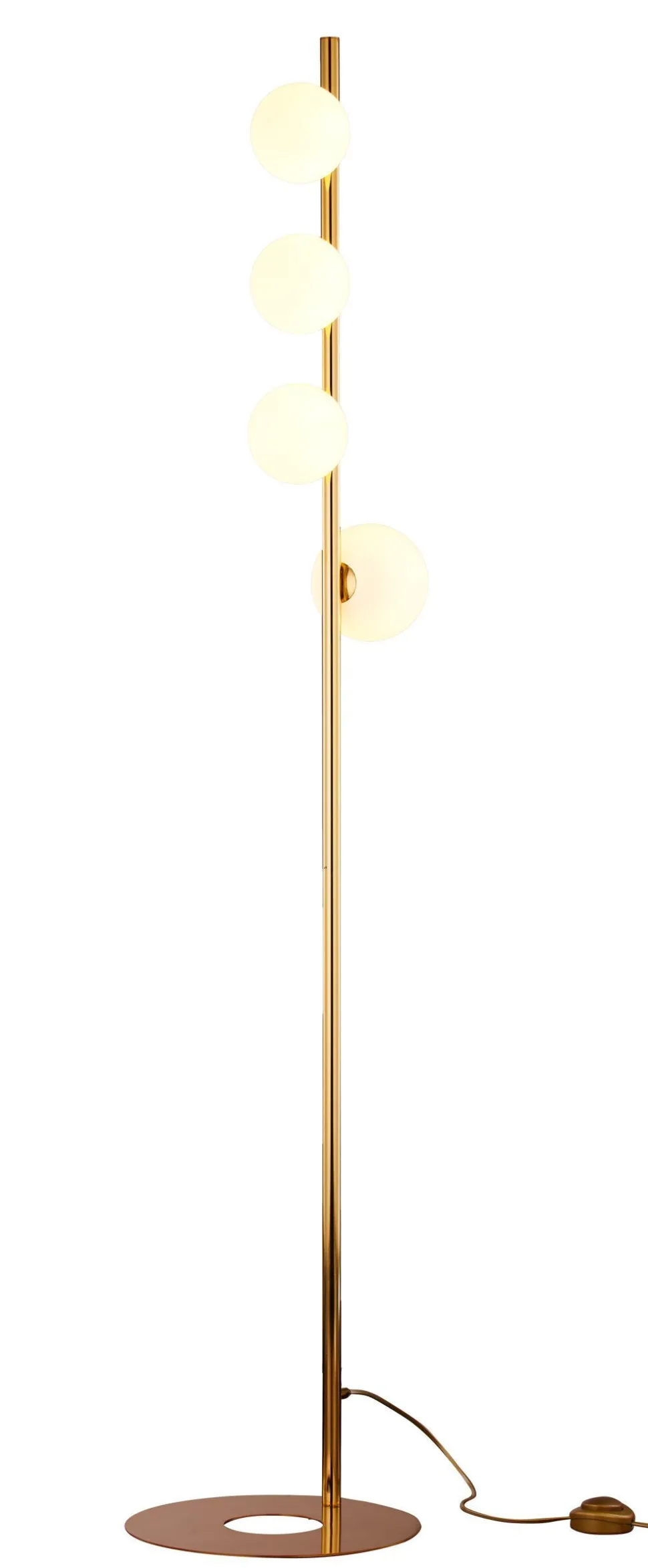 Stehlampe in Gold Weiß aus Messing Glas 151 cm Modern