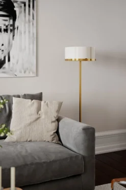 Stehlampe Metall Glas 150 cm hoch in Messing Weiß E27