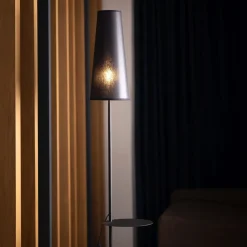 Stehlampe mit Ablage Metall Stoff 170 cm hoch E27