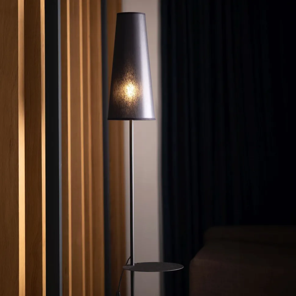 Stehlampe mit Ablage Metall Stoff 170 cm hoch E27