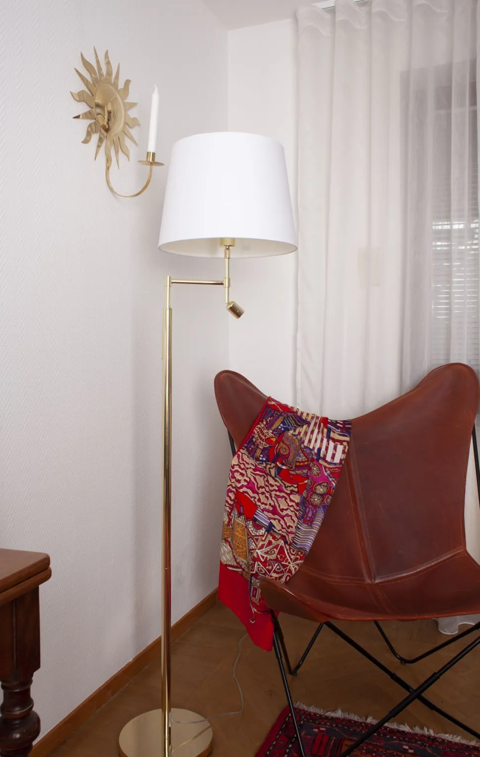 Stehlampe mit Leselampe 157 cm E27 + LED Messing Weiß