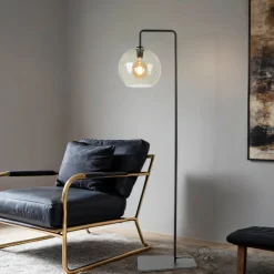 Stehlampe Rauchglas 160 cm E27 Kugelschirm Schwarz Grau