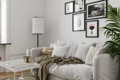 Stehlampe Stoff Metall E27 150 cm hoch Schwarz Weiß