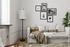 Stehlampe Stoff Metall E27 150 cm hoch Schwarz Weiß