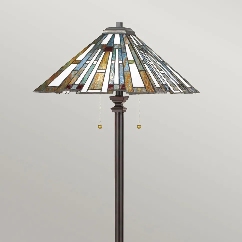 Stehlampe Tiffany Stil 157,8 cm hoch Zugschalter 2x E27