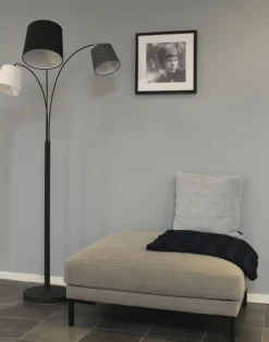 Stehleuchte gebogen 175 cm hoch Stoff Metall E14 verstellbar