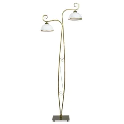 Stehleuchte Gold Antik Weiß Metall Glas 2-flammig