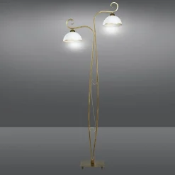 Stehleuchte Gold Antik Weiß Metall Glas 2-flammig