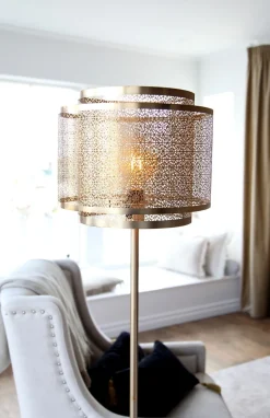 Stehleuchte Metall 157 cm in Messing matt E27 rund