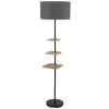 Stehleuchte mit Ablage 163 cm Grau E27 Holz Stoff