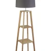 Stehleuchte mit Ablage Holz Stoff Grau Natur E27 152 cm