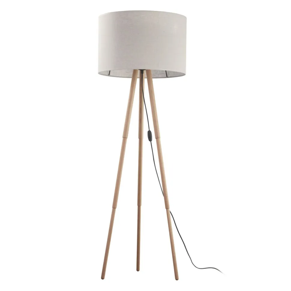 Stehleuchte Skandinavisch Holz Stoff Dreibein 146 cm